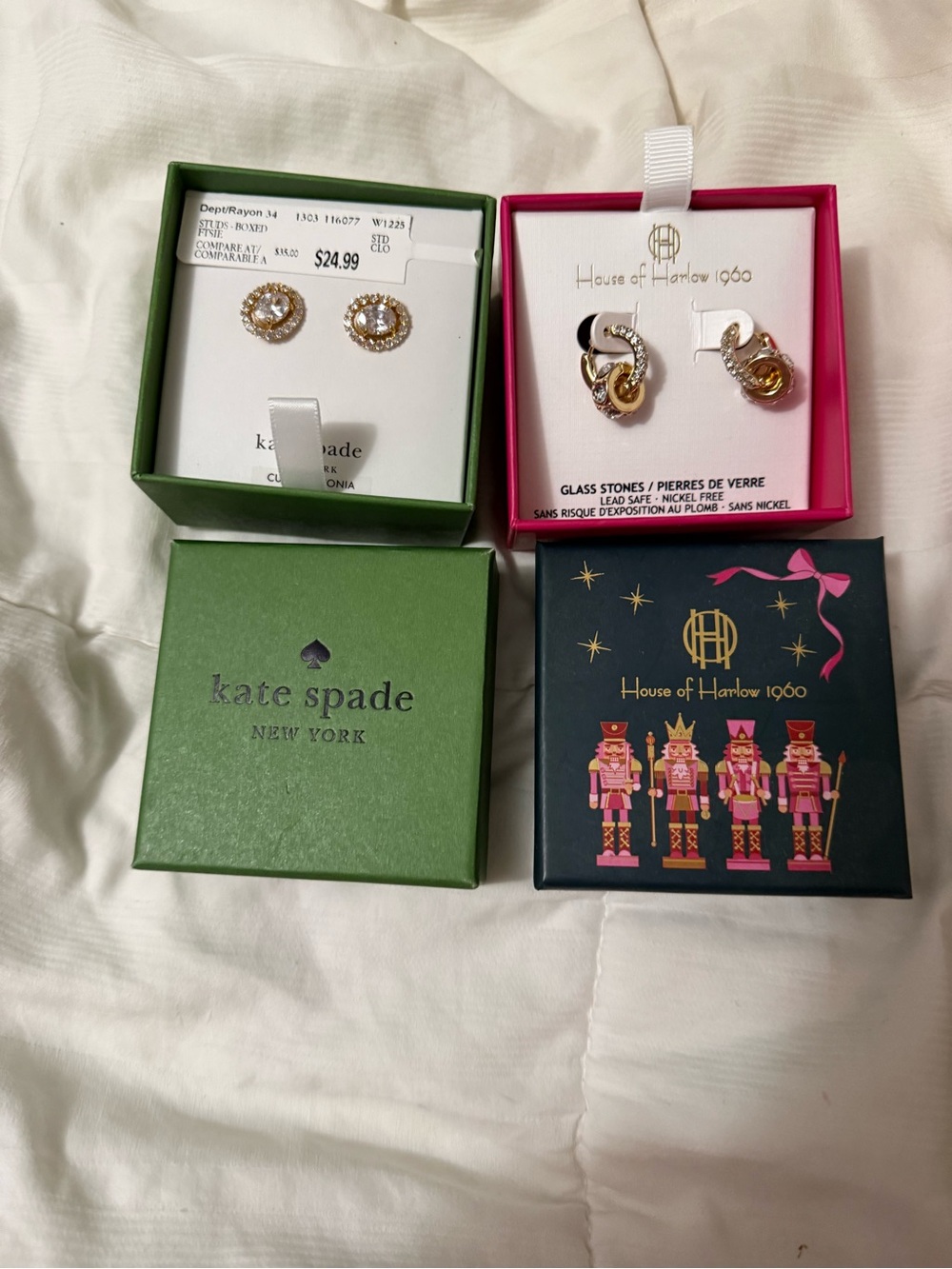 kate spade  and House of Harlow Gold-Tone Crystal Stud Earrings with Box